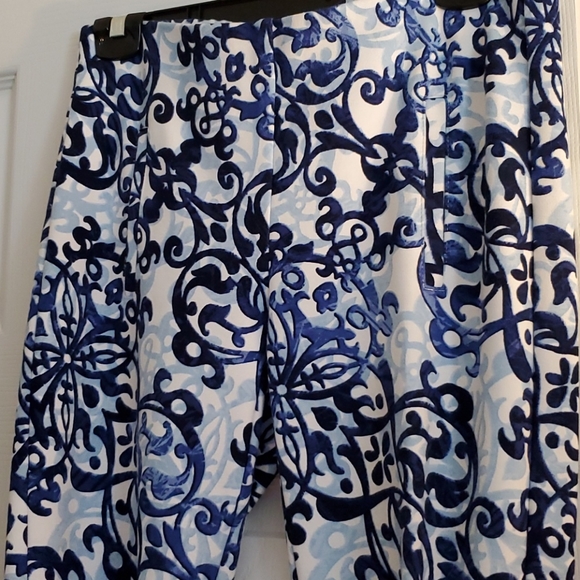 Chico's Navy Scroll Juliet Flat Front Pants - Picture 2 of 12